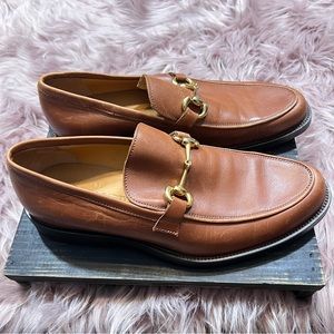 Franco Sarto Leather Loafers Renzo Camel Brown Gold Link Size Men 9.5/ Women 11